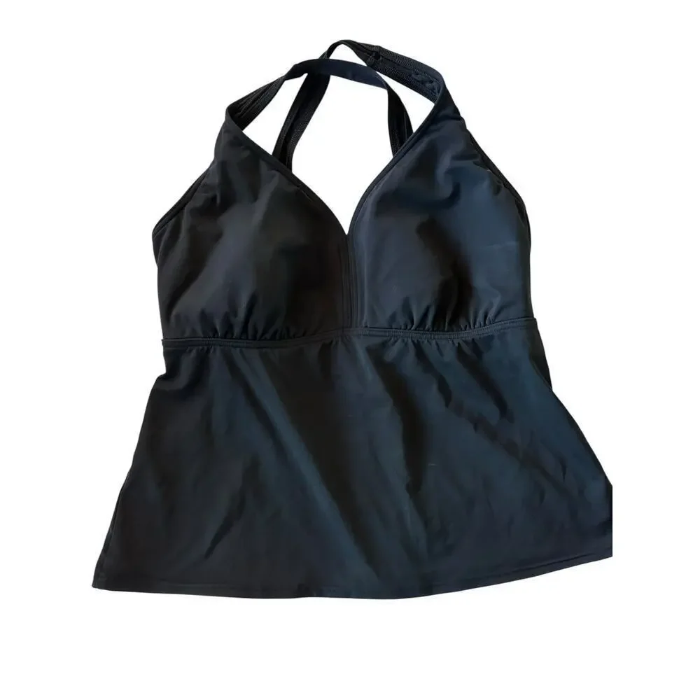 Lands' End Women Black Crossback Swimsuit Underwire V-Neck Tankini Top Size 14D